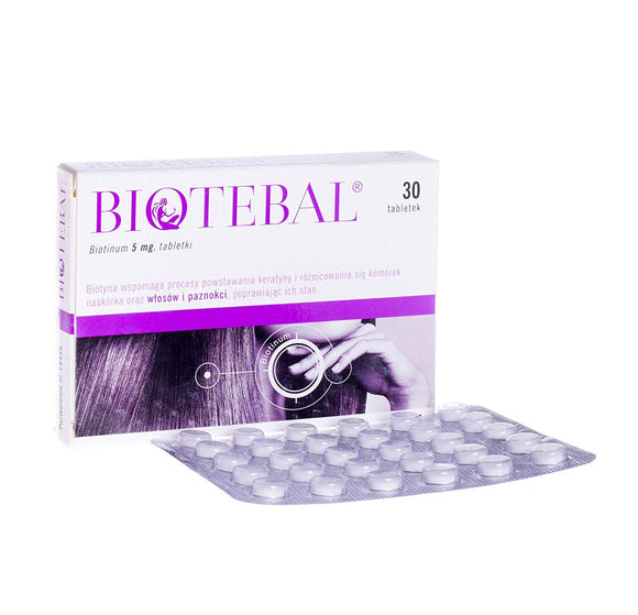 BIOTEBAL Biotin 5mg Extra Strength - 30 tablets - Strengthens Hair Growth Support - Stop Hair Loss Breakage Thinning Hair Relief Hair Skin Nails Vitamin B7 H Treatment