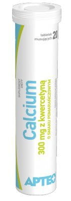Calcium 300 mg with Quercetin - 20 effervescent orange-flavoured tablets - is recommended for an increased demand for calcium.