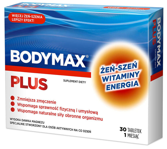BODYMAX PLUS 30 tablets - recommend active people who: - lead busy lives - seek daily dose of energy, feeling tired, - they want to help their physical and mental - they want to strengthen your immunity, - seek daily ration of vitamins and minerals.