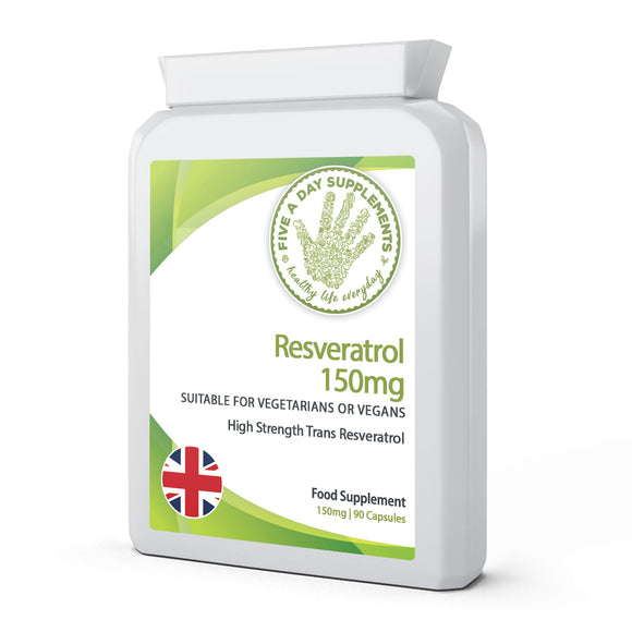 FIVE A DAY SUPPLEMENTS Resveratrol 150mg 90 Capsules - Suitable for Vegetarian and Vegans