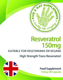 FIVE A DAY SUPPLEMENTS Resveratrol 150mg 90 Capsules - Suitable for Vegetarian and Vegans