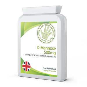 FIVE A DAY SUPPLEMENTS D-Mannose 500mg 90 Capsules Suitable for Vegetarians and Vegans
