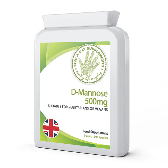 FIVE A DAY SUPPLEMENTS D-Mannose 500mg 90 Capsules Suitable for Vegetarians and Vegans