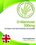 FIVE A DAY SUPPLEMENTS D-Mannose 500mg 90 Capsules Suitable for Vegetarians and Vegans
