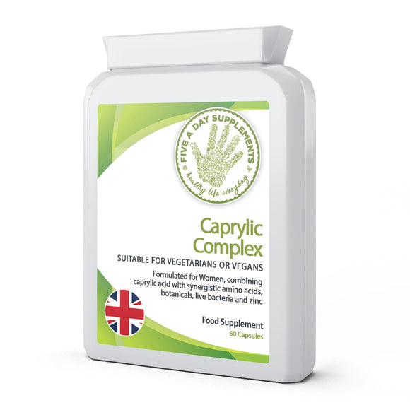 FIVE A DAY SUPPLEMENTS Caprylic Complex 60 Candida Support Capsules Suitable for Vegetarians and Vegans