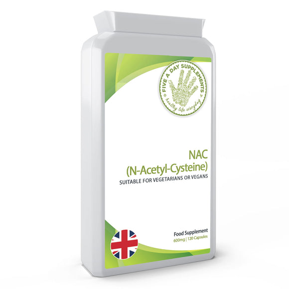 FIVE A DAY SUPPLEMENTS NAC 600mg 120 Capsules, N-Acetyl- Cysteine Amino Acid Supplement - Suitable for Vegetarian and Vegans