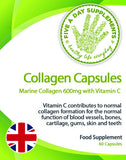 FIVE A DAY SUPPLEMENTS Marine Collagen Supplement - 60 Capsules x 600mg with Vitamin C For The Normal Function Of Blood  vessels, bones, cartilage, gums, skin and teeth