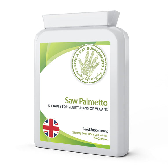 FIVE A DAY SUPPLEMENTS Saw Palmetto 2500mg 90 Capsules - Suitable for Vegetarian and Vegans