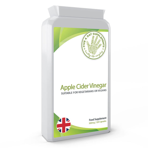 FIVE A DAY SUPPLEMENTS Apple Cider Vinegar Supplement (500mg) - 120 Capsules -  Suitable for Vegetarian and Vegans