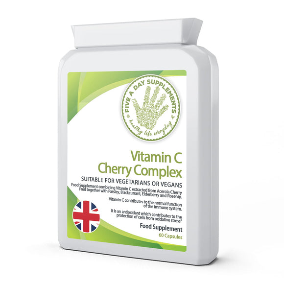 FIVE A DAY SUPPLEMENTS Vitamin C Cherry Complex - 60 Capsules - Suitable for Vegetarian and Vegans