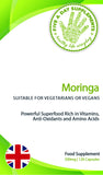 FIVE A DAY SUPPLEMENTS Moringa 500mg - 120 Capsules - Superfood, Rich in Essential Vitamins, Minerals and Amino Acids - Suitable for Vegetarians and Vegans