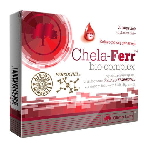 Chela FERR BIO COMPLEX - Iron supplement 30 capsules - Highly absorbable Iron Amino Acid Chelate - Ferrum Ferrochel Folic Acid Vitamin C B6 B12