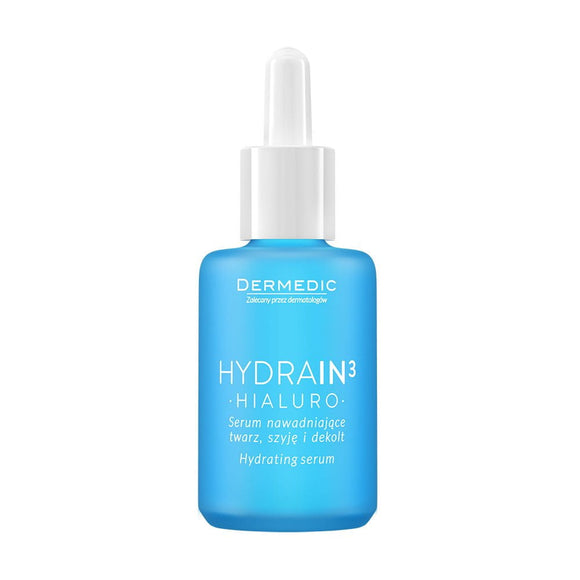 Dermedic Hydrain 3 Hydrating Serum - 30 ml Hyaluronic Acid Anti Ageing and Anti Wrinkle Serum For Face, Neck and Decolletage