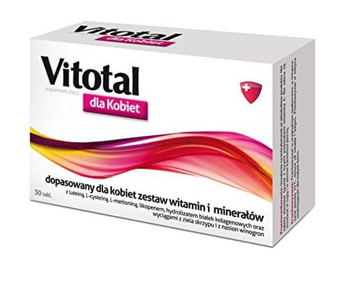 VITOTAL FOR WOMEN - 30 tablets - vitamins and minerals with lutein, L-cysteine, L-methionine, lycopene, collagen protein hydrolyzate and horsetail herb extracts and grape seed.