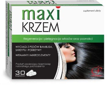 MAXI SILICON - 30 capsules - a set of botanical extracts with easily absorbed silica as well vitamins and microelements. It helps in the regeneration, strengthening and care of hair and nails. It prevents loss of skin firmness.