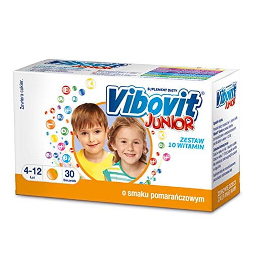 VIBOVIT JUNIOR - 30 sachets orange flavor - designed for children from 4 to 12 years old as a supplement to your daily diet with 10 essential vitamins