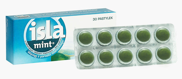 ISLA MINT - 30 lozenges soothing cough and hoarseness with natural peppermint oil - without sugar. The product is intended for use in both adults and children