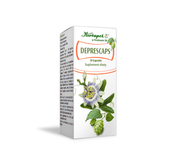 DEPRESCAPS -30 capsules - a dietary supplementation - combination of the perfectly selected herbs reduces feeling of anxiety and fear.