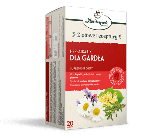 HERBAPOL - PHARYNX HEALING TEA FIX - 20 sachets - A perfect mixture of herbs and vitamins, which soothe the pharynx, bring relief in dryness and alleviate pharynx irritation. The tea components support the function of vocal cords, larynx and upper airways