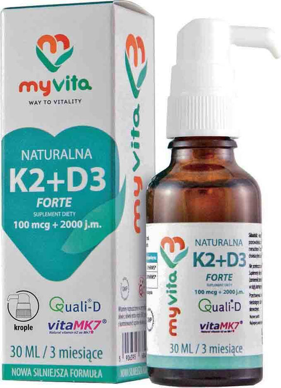 Natural vitamin K2 K-2 100mcg + D3 D-3 2000 IU - 30 ml MyVita