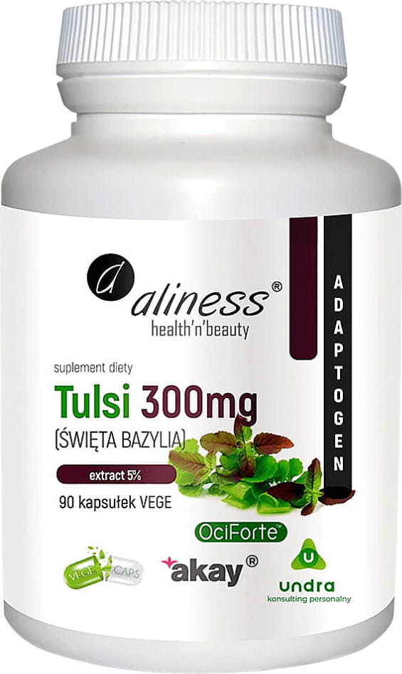 Tulsi Holy Basil 300 mg 5% Extract 90 Capsules Vege - Aliness