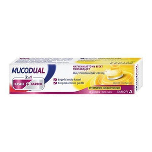 Mucodual - 18 lozenges For Cough And Throat Problems - Lemon And Eucalyptus Flavor