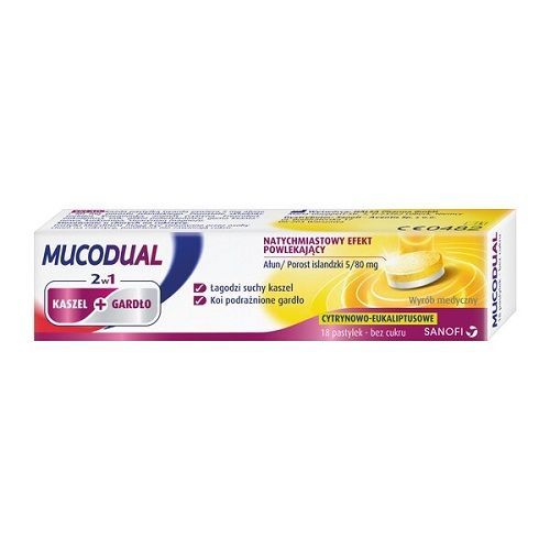 Mucodual - 18 lozenges For Cough And Throat Problems - Lemon And Eucalyptus Flavor
