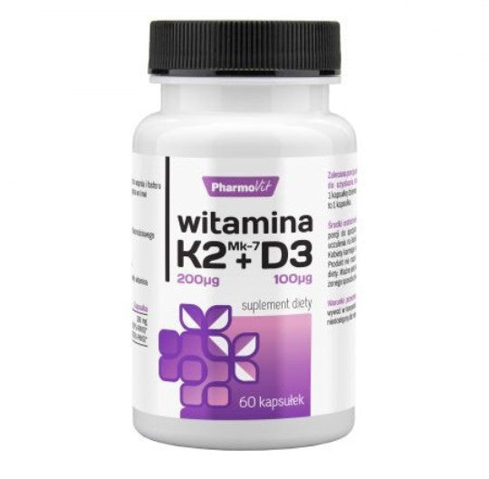 PHARMOVIT - Vitamin K2 Mk7 + D3 - 60 Capsules